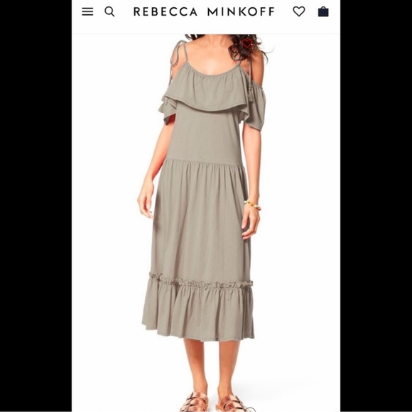 Rebecca Minkoff Mojave Cold Shoulder Ruffle Midi Dress XS Boho Chic Romantic - Picture 1 of 14